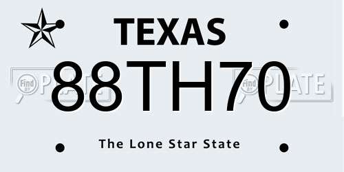 88TH70 Texas License Plate
