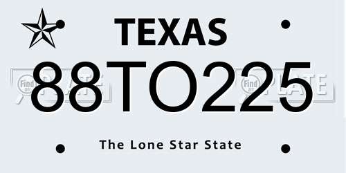 88TO225 Texas License Plate