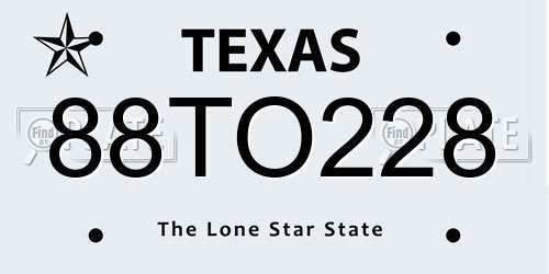 88TO228 Texas License Plate