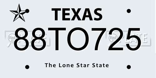 88TO725 Texas License Plate