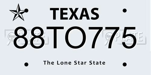 88TO775 Texas License Plate