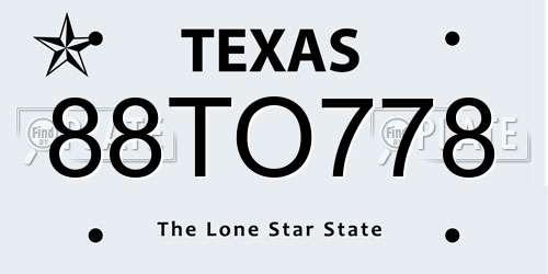88TO778 Texas License Plate