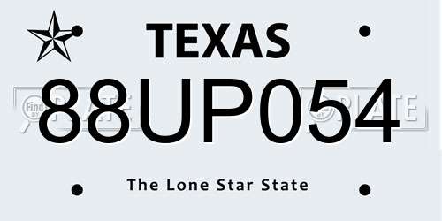 88UP054 Texas License Plate
