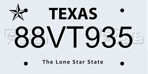 88VT935 Texas License Plate