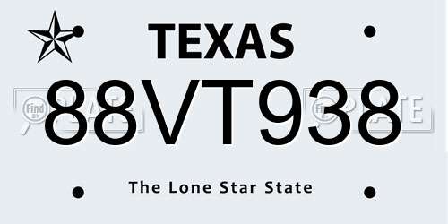 88VT938 Texas License Plate