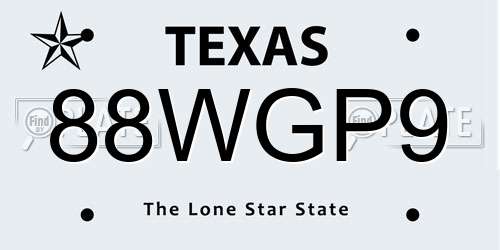 88WGP9 Texas License Plate