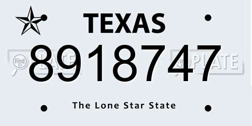8918747 Texas License Plate