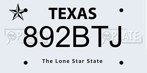 892BTJ Texas License Plate