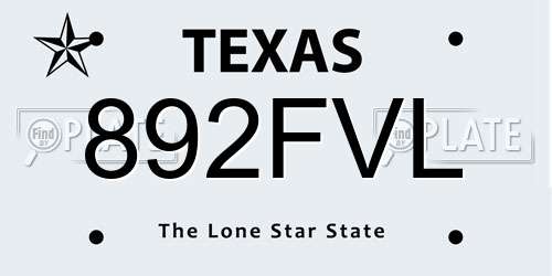 892FVL Texas License Plate