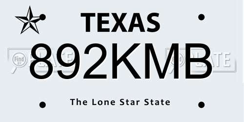 892KMB Texas License Plate