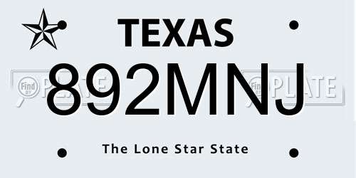 892MNJ Texas License Plate