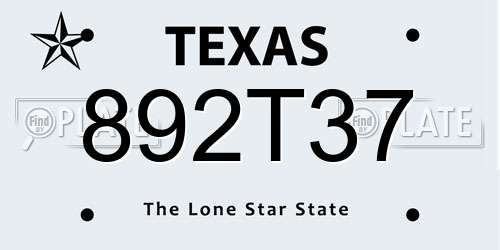 892T37 Texas License Plate