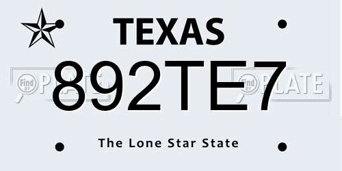 892TE7 Texas License Plate