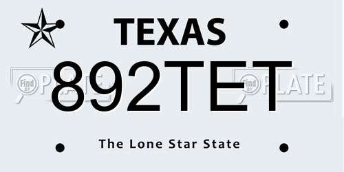 892TET Texas License Plate