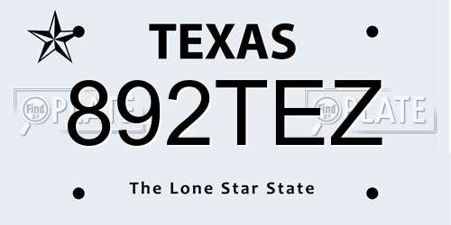 892TEZ Texas License Plate