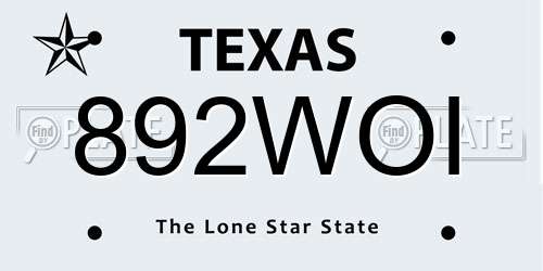 892WOI Texas License Plate