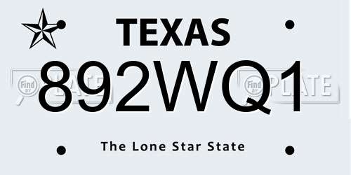 892WQ1 Texas License Plate
