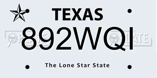 892WQI Texas License Plate