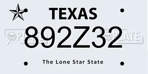 892Z32 Texas License Plate