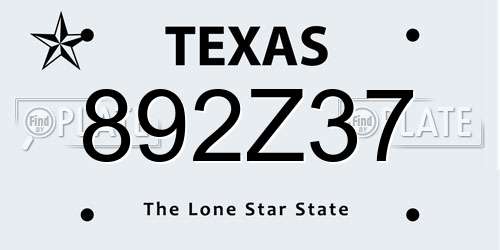 892Z37 Texas License Plate