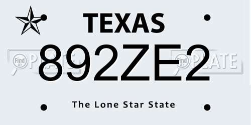 892ZE2 Texas License Plate