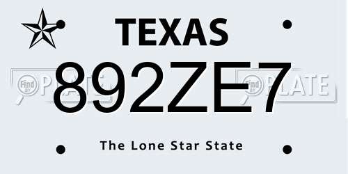 892ZE7 Texas License Plate