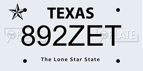 892ZET Texas License Plate