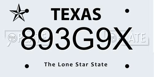 893G9X Texas License Plate