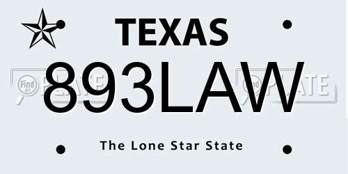 893LAW Texas License Plate