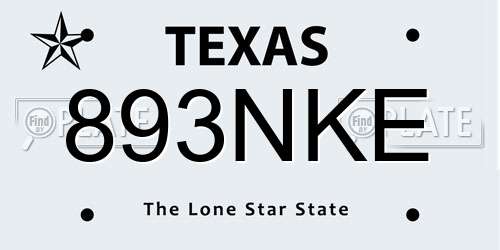 893NKE Texas License Plate