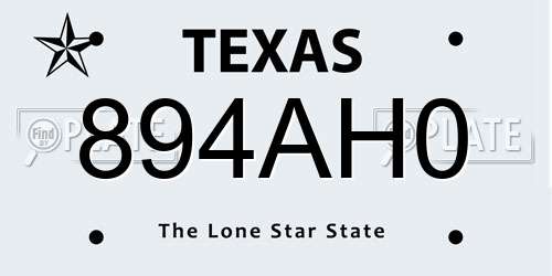 894AH0 Texas License Plate