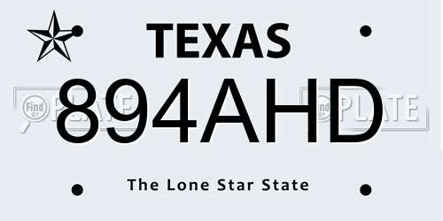 894AHD Texas License Plate