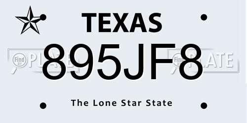 895JF8 Texas License Plate