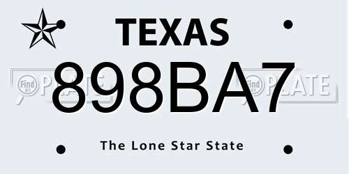 898BA7 Texas License Plate