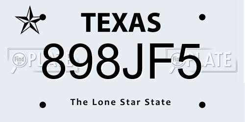 898JF5 Texas License Plate