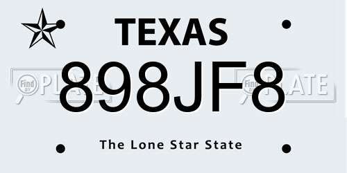 898JF8 Texas License Plate
