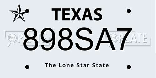 898SA7 Texas License Plate