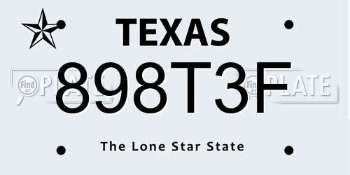 898T3F Texas License Plate