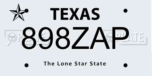 898ZAP Texas License Plate