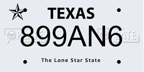 899AN6 Texas License Plate