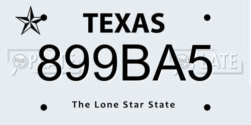899BA5 Texas License Plate