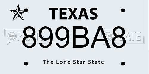 899BA8 Texas License Plate