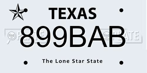 899BAB Texas License Plate