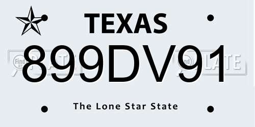899DV91 Texas License Plate