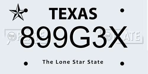 899G3X Texas License Plate