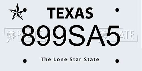 899SA5 Texas License Plate