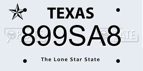 899SA8 Texas License Plate