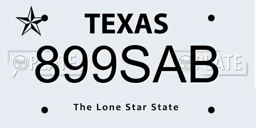 899SAB Texas License Plate