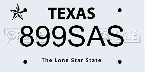 899SAS Texas License Plate