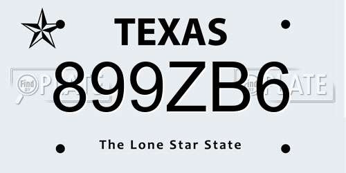 899ZB6 Texas License Plate
